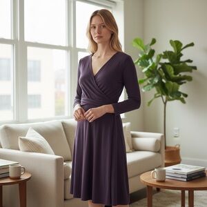 Pact Revive Wrap Front Long Sleeve Fit And Flare Dress Purple Womens Small